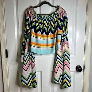 Live‎ 4 Truth Colorful Y2K Chevron Drape Sleeve Blouse Size L